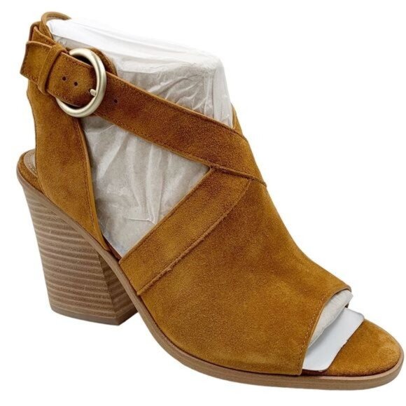 Marc Fisher Vega Sandal Leather Upper Suede Construction Block Heel Size 9.5 - Picture 1 of 15